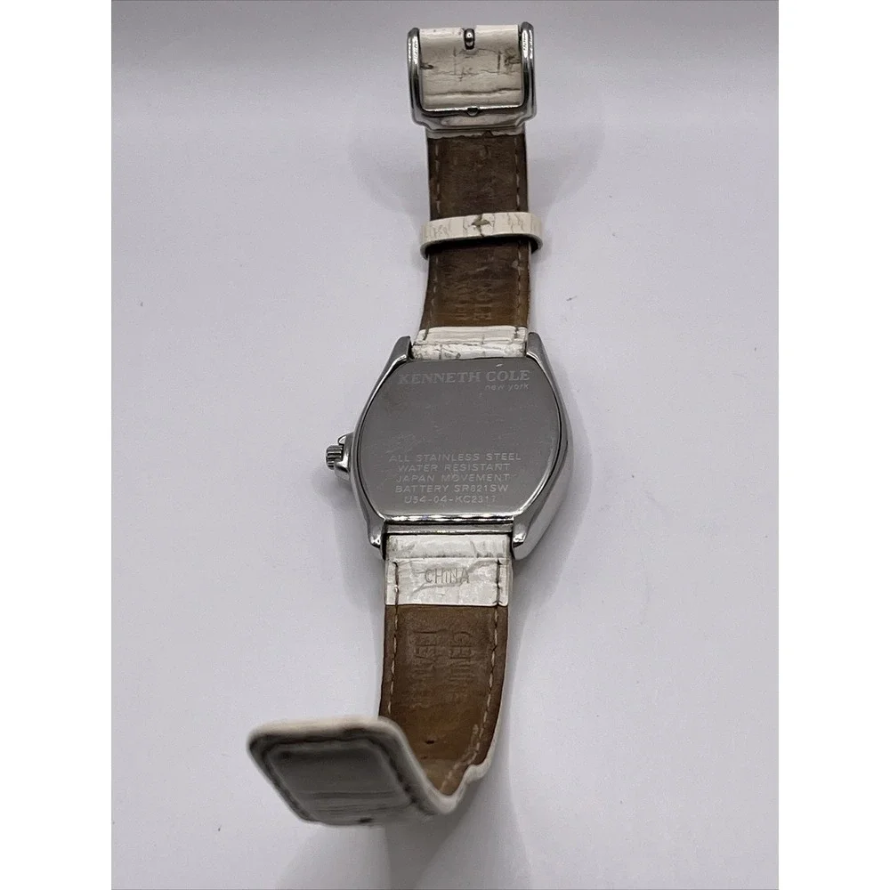 Kenneth Cole KC2317 Womens‎ White Tonneau Multifunction Silver Dial Leather Band